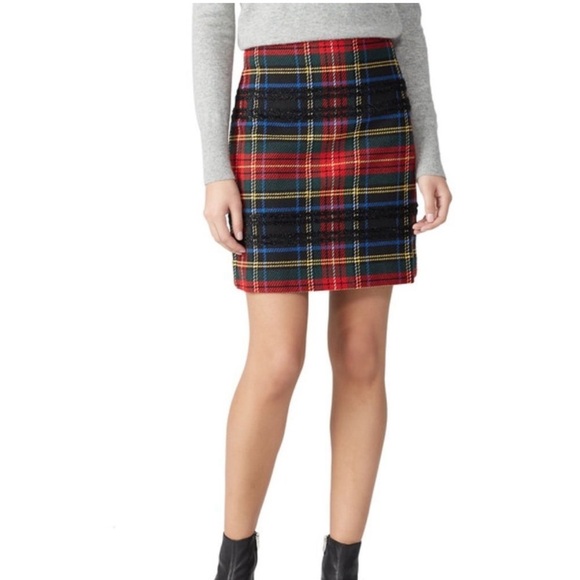 J. Crew Holiday Lurex Pencil Mini Skirt Stewart Tartan Plaid, women’s size 4 - Picture 3 of 11
